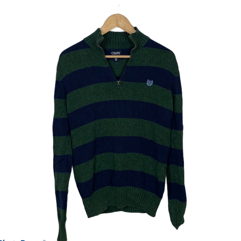 Chaps 1/4 Zip Green/Blue Striped Sweater Boy’s XL